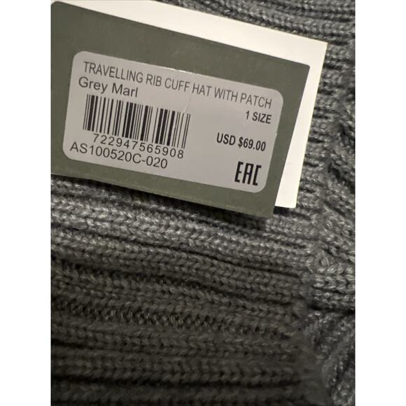 ALLSAINTS Beanie Traveling Rib Cuff Patch Hat Grey Marl Unisex - Picture 4 of 4